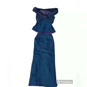 Vintage Two-Piece Maxi Evening Set - Size 4 Navy